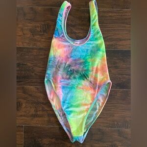 J. Valentine rainbow tie dye velvet RAVE bodysuit size L/XL